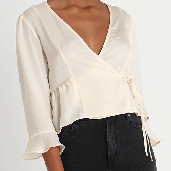 Topshop Tops - Topshop Cream Neutral Tie Kimono Wrap Top Blouse